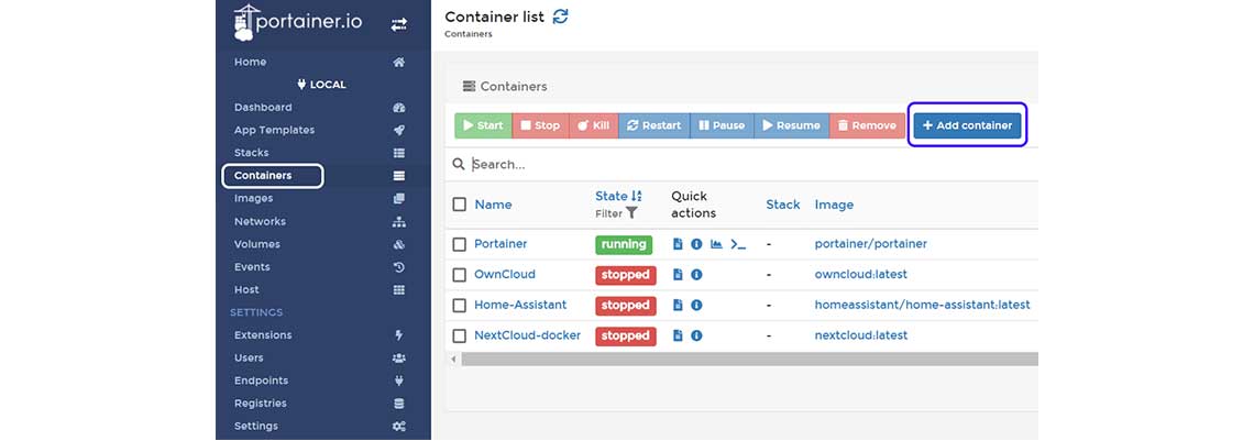 Portainer para implementações do Docker