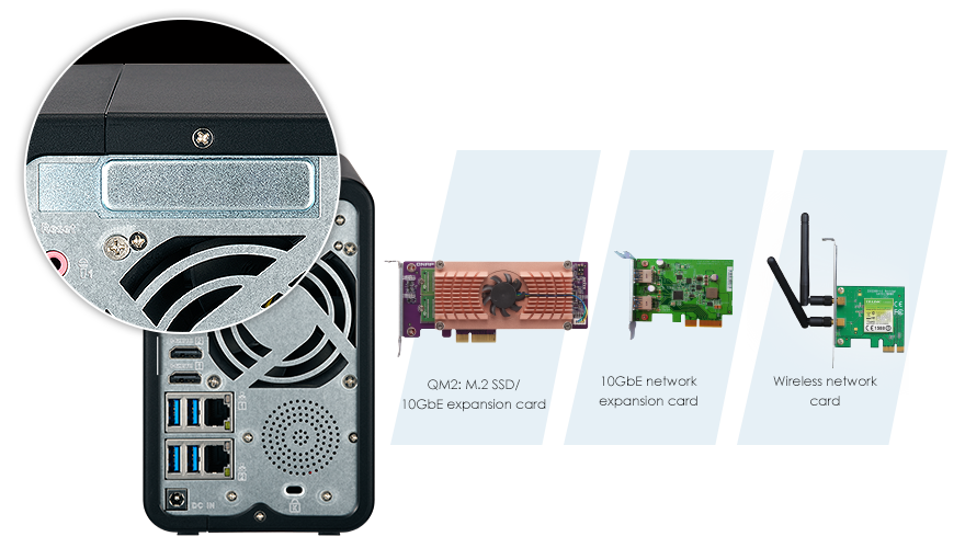 Slot PCIe para expansão de funcionalidades NAS