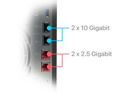 Um servidor com portas duplas de 10 e 2,5 Gigabit